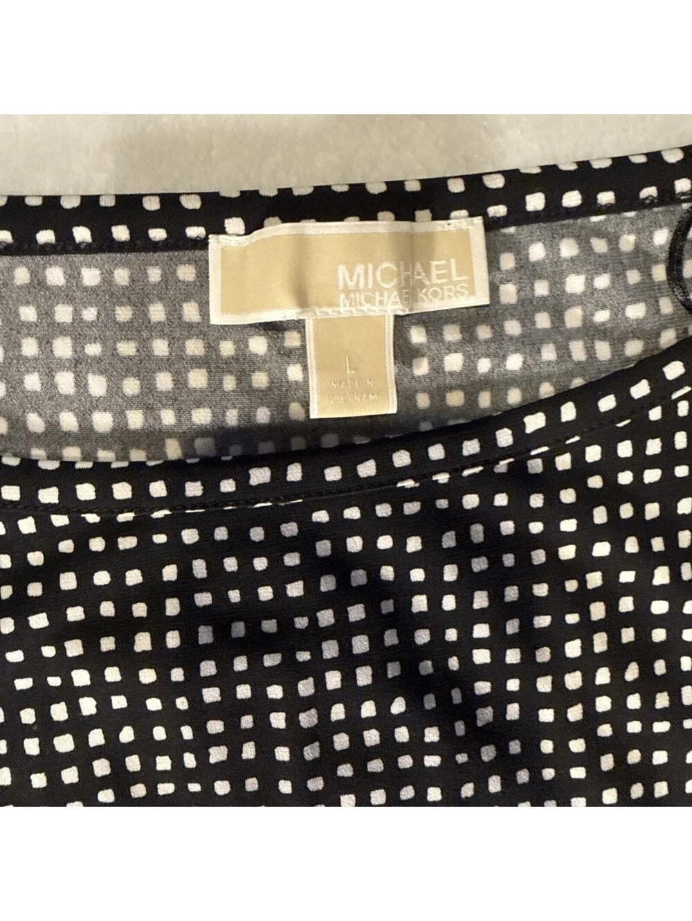 NWOT  Michael Kors Womens Black Polka Dot Kors Day Shift Dress Size L (0118)